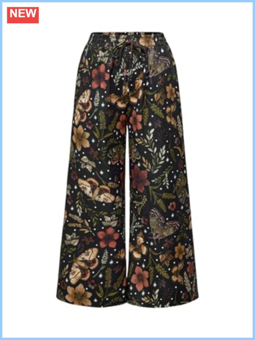 Women's Plus Size Butterfly Floral Wide Leg Palazzo Pants